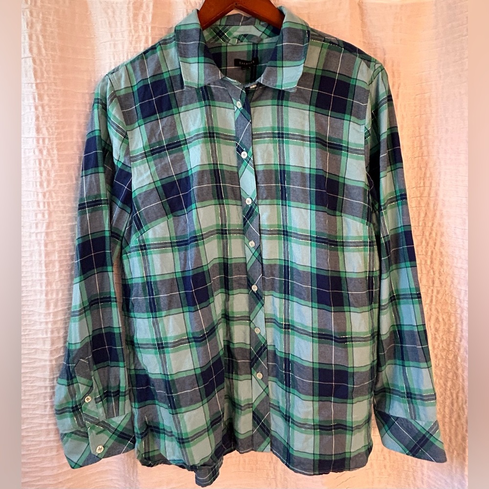 Talbots Navy and Green Plaid Button-Down Shirt